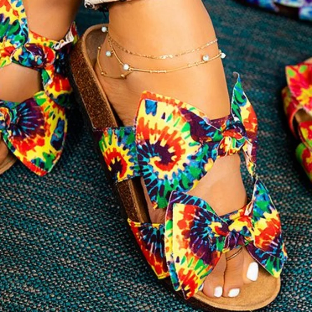 💦MATA Boardwalk👣16 Green/Yellow Double Bow Tie Died Sandals - Picture 3 of 10